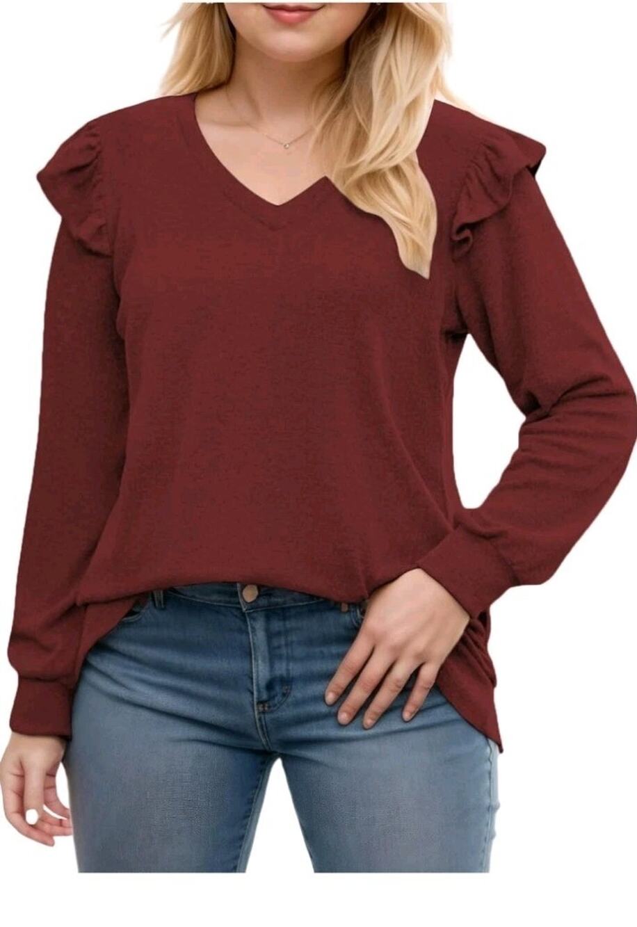 Women's Plus-Size Dressy V Neck Shirts Ruffle Long Sleeve Bouses, - Burgundy